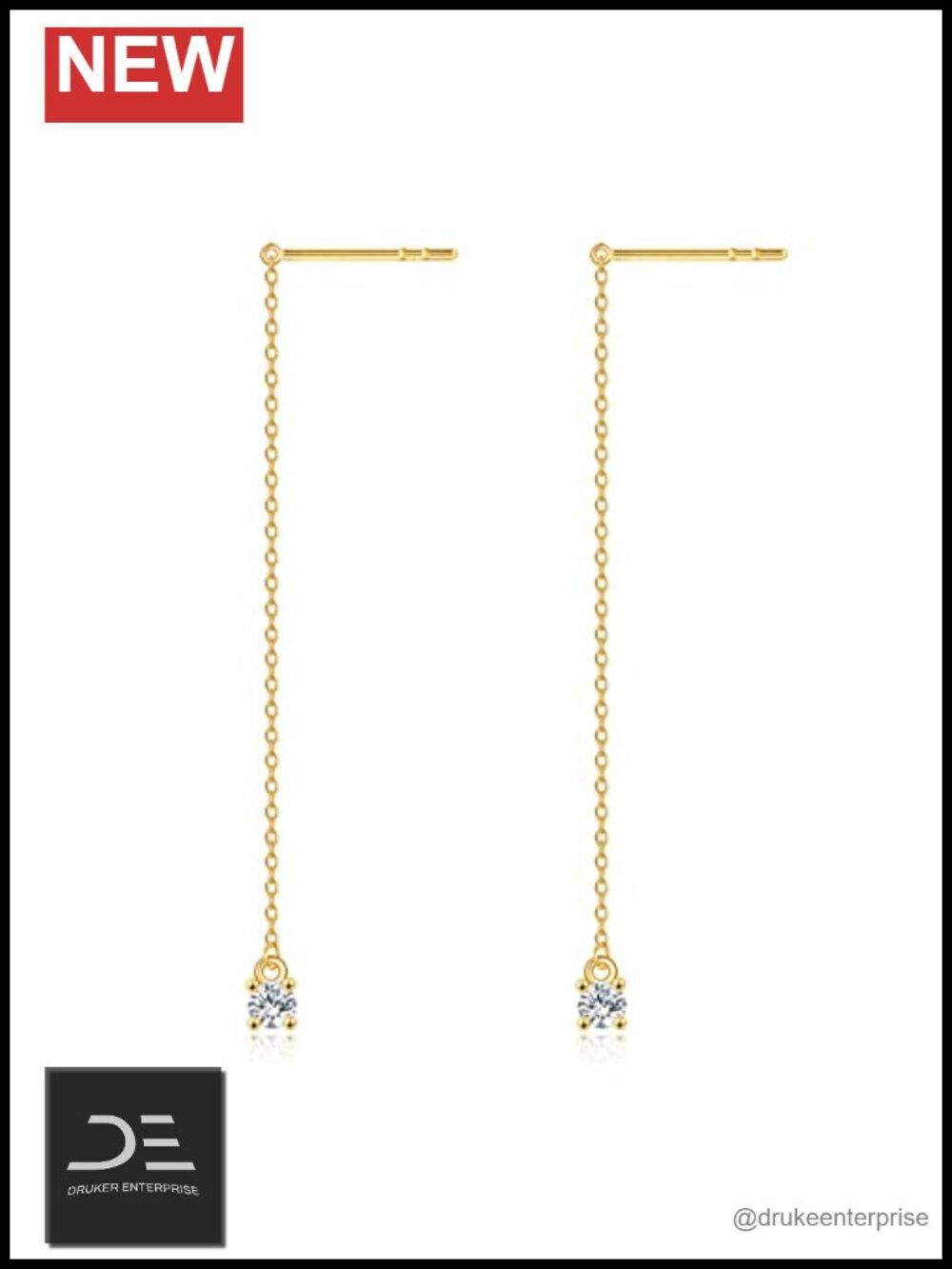 14k Yellow Gold Threader Earrings Dangle Pull Through CZ Jewelry